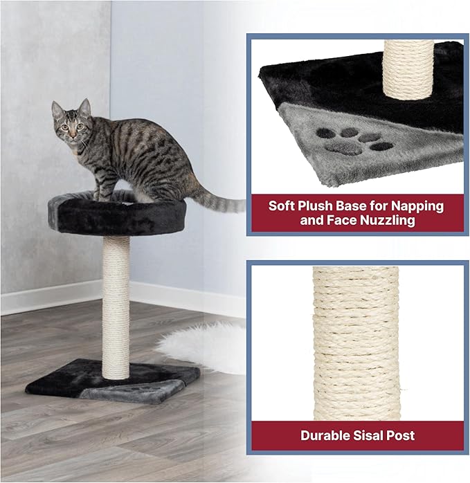 Trixie Tarifa Cat Scratching Post 20.5 Inch - Cat Scratcher with Soft Fabric Covering Base and Durable Sisal Rope - with Padded Platform - in Gray/Black