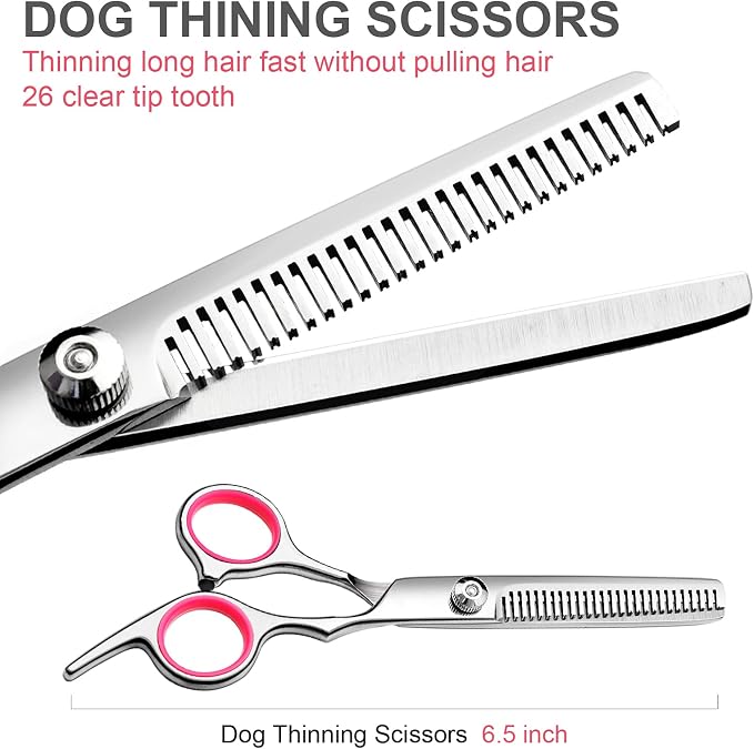 Dog Grooming Scissors Kit, Premium Stainless Steel Dog Shears with Curved Shears, Sharp Durable for Dogs Cats+Pink 3 Piece