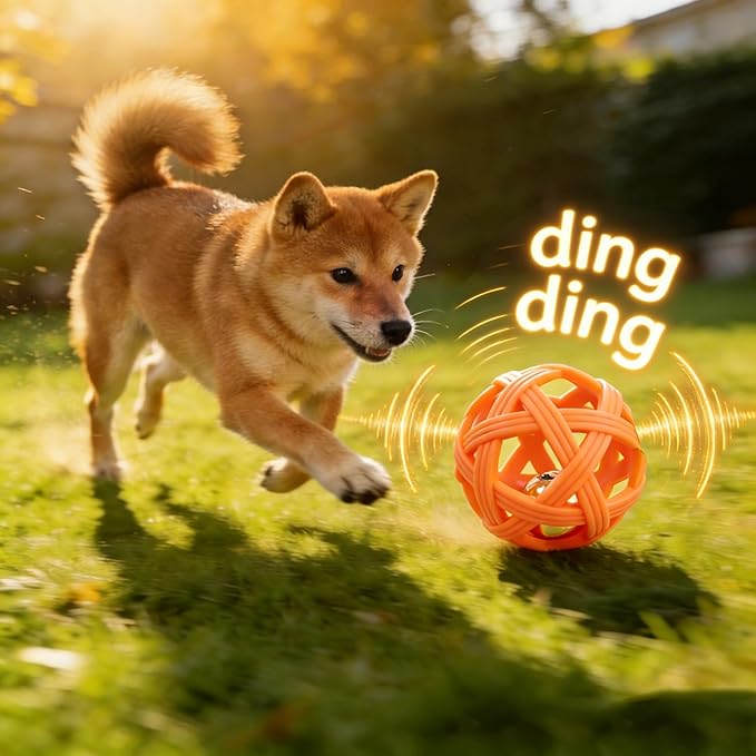 Dog Toy Ball with Bell, TPR Chew Resistant Interactive Fetch Toy for Small to Medium Dogs& Puppies, Lightweight Bouncy Cage-Style Puppy Ball for Boredom Relief & Teething