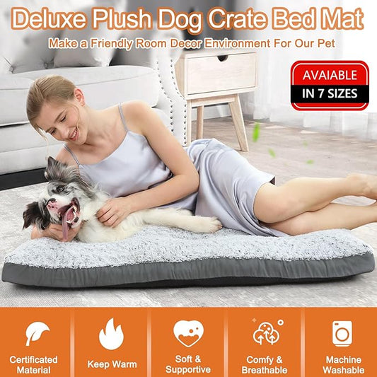 POCBLUE Deluxe Washable XL Dog Bed Dog Crate Mat 41 inch Comfy Fluffy Kennel Pad Anti-Slip for Dogs Up to 90 lbs, 41" x 27", Grey