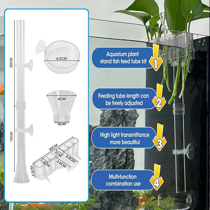 Aquarium Plant Holder Fish Feeding Tube Kit，Plant Holder for Aquarium，Fish Tank Feeder，Removable Adjustable Length Fish Feeder Tube，Fish Tank Plant Holder for Water Feature Decoration (2)