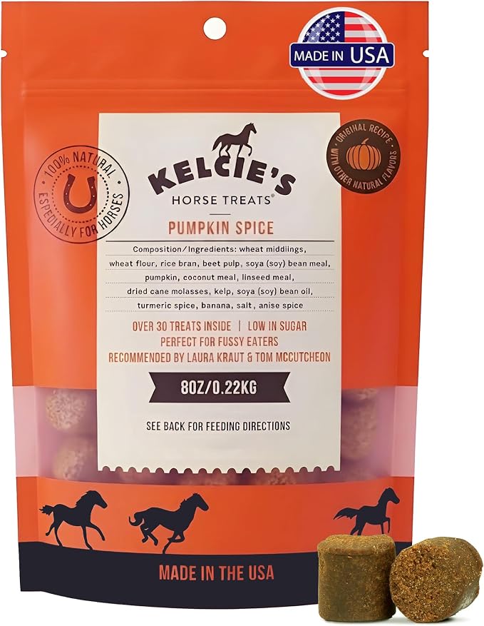 Kelcies Pumpkin Spice Horses Treats - Low Sugar, Starch, and Carbohydrates | Healthy Treats for Horse Supports Superior Digestion 8 Ounce (1 Pack)