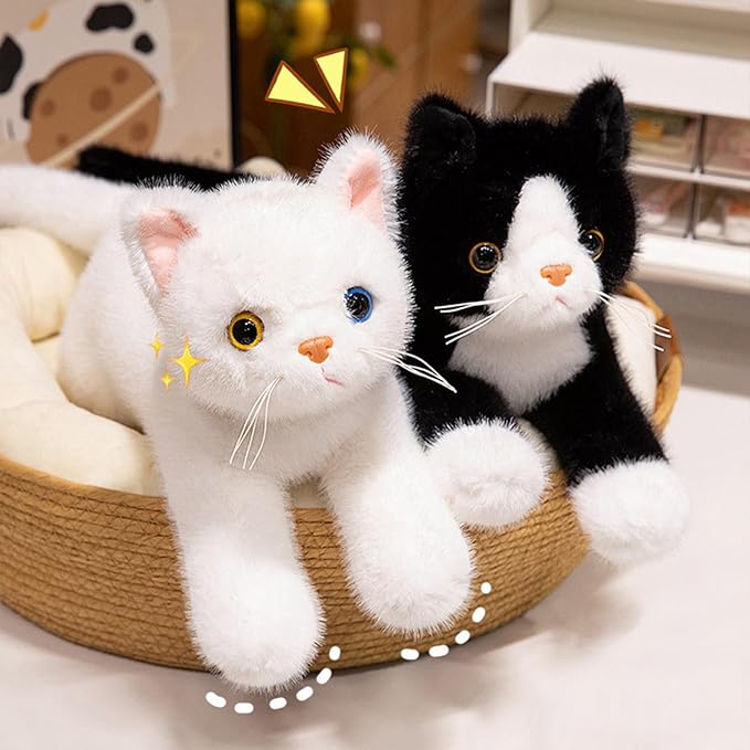 PEACH CAT Cat Stuffed Animal 12" Realistic Kitten Plushies Soft Plush Toys Gifts for Kids White