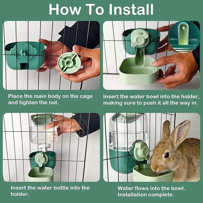 Rabbit Water Bottle, 34oz Pet Hanging Water Dispenser, Cat Water Feeder for Small Animal Ferret Guinea Pig Chinchilla Small Dog Cage Grid Spacing 1.2''-2.1'' (Green)