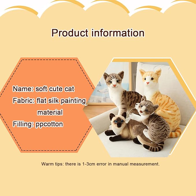 GUDVES Siamese Cat Stuffed Animal, Shorthair Cat Realistic Plush Cat Stuffed Toys, Gift for Kids 12inches (A)