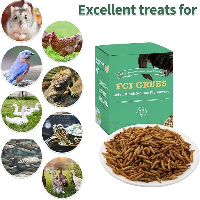 5LB Dried Black Soldier Fly Larvae for Chickens,High Calcium,Non-GMO,60-100X More Calcium Than Mealworms,Treat for Laying Hen,Ducks,Wild Birds,Turtles