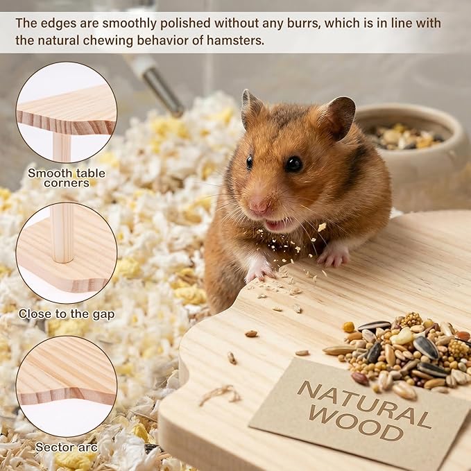 4 PCS Natural Wood Hamster Cage Accessories Set, Multi-Level Habitat Decor with Cloud Hideout, Climbing Ladder & Standing Platforms, Exercise Playground for Syrian Hamsters, Gerbils, Mice (A)