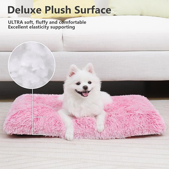 Vonabem Small Dog Bed Crate Pad, Pink Washable Puppy Beds, Plush Soft Dogs Kennel Pads 24 inch, Cute Cats Mat Anti Slip, Puppy Mats for Sleeping
