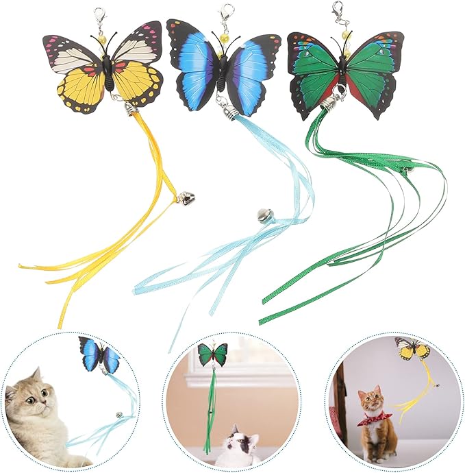 LUOZZY 6 Pcs Butterflies Cat Teaser Attachments and Replacements - Interactive Cat Wand Toys