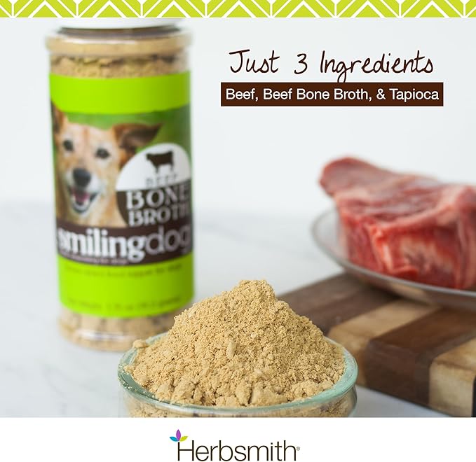 Herbsmith Bone Broth Kibble Seasoning - Freeze Dried Meat + Bone Broth Powder for Dogs - Beef - 3.35 oz