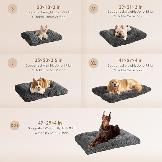 EHEYCIGA Washable Medium Dog Bed for Crate 29x21 Inch, Reversible Kennel Pad for Dogs Weight Up to 35 lbs, Plush and Comfy Pet Sleeping Mat, Charcoal