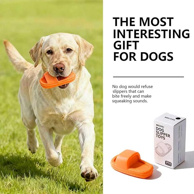 MECOOL Squeaky Slipper Dog Toy - Chew Toys for Aggressive Chewers, Durable Rubber Chew Toy for Dental Cleaning & Boredom Relief, for Small Medium Dogs, Orange