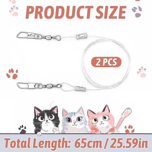 2pcs Cat Teaser Wand Refill String, 25.59 Inch Tough Replacement Strings Rod for Cat Wand, Clear Fishing Line Clasps Cat Dance Wires for Kitten Luring Pouncing Biting