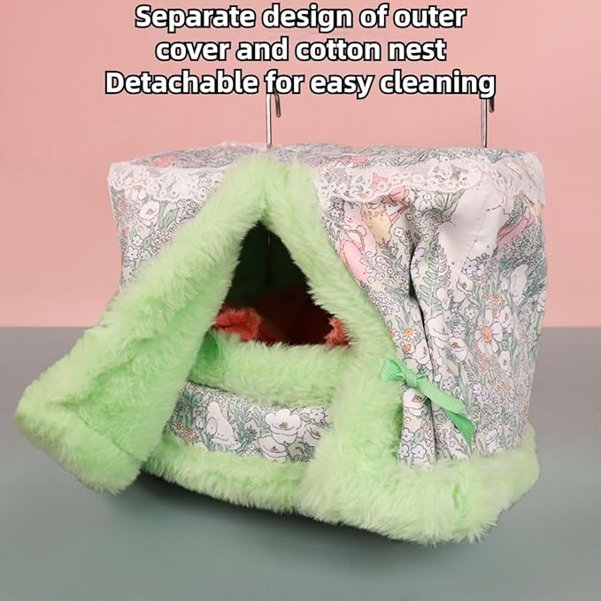 Rat Hammock for Cage Chew Proof Rat Toys Warm Bed, Small Animal Hanging Stainless Steel Basket Ferret Cage Accessories and Habitats Removable Nest Mat for Hamster, Sugar Glider, Hedgehog (Green)