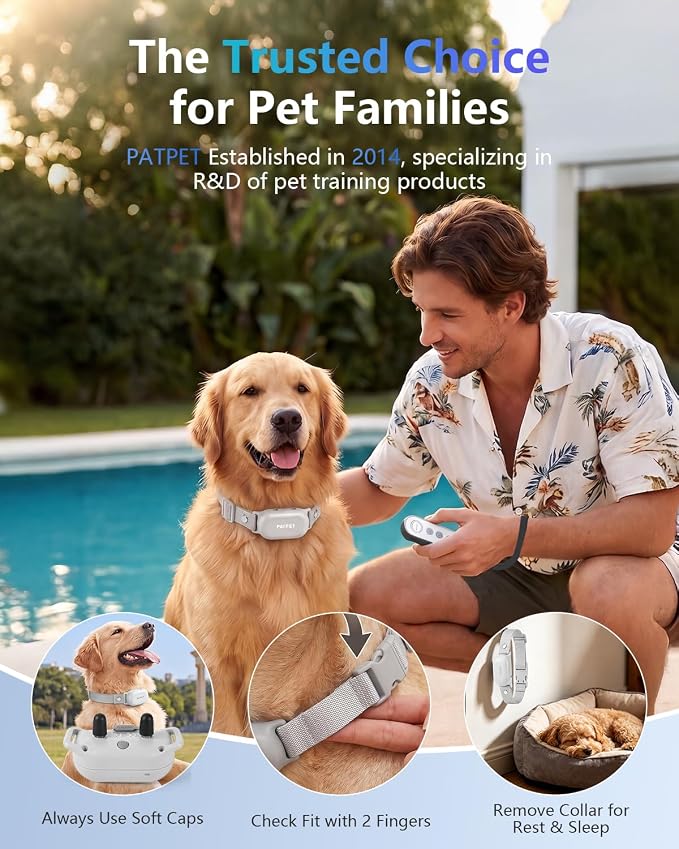 PATPET Shock Collar for Dogs - 4000FT Dog Training Collar with Remote, IPX7 Waterproof 4 Modes(Beep/Vibration/Shock) Dog Shock Collar, Rechargeable E-Collar for Small Medium Large Dogs (Light Grey)