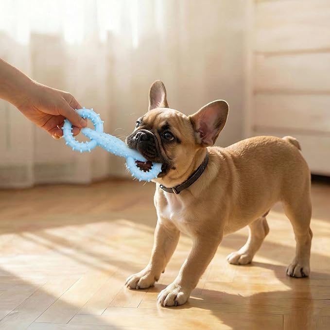 Puppy Chew Toys 6 Pack, Soft TPR Teething Toys for Puppies 2–10 Months, BPA Free Non Toxic Set with Treat Dispensing Stick, Tug Ring & Squeaky Ball for Small Medium Dogs (Blue)