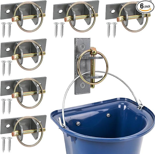 SOUJOY 6 Pcs Water Bucket Hook for Horse, Heavy Duty Metal Feed Bucket Hook with Pin, Wall Mounted Hangers for Horse Stalls Stable Barn Farmhouse Supplies