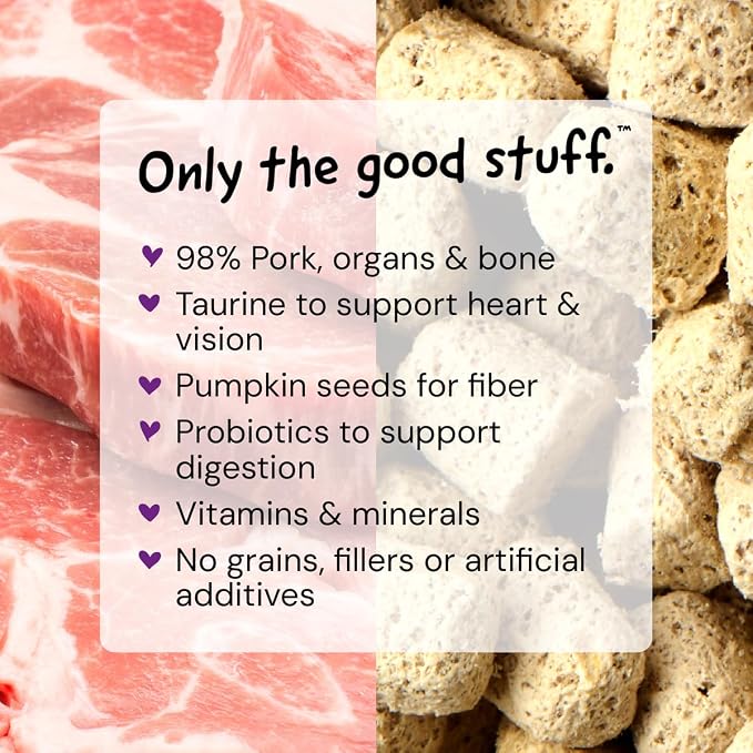 Stella & Chewy's Freeze-Dried Raw Cat Dinner Morsels - Premium Pork Recipe with 98% Responsibly-Sourced Meat & Organs - Natural Grain-Free Cat & Kitten Food - Made in USA - 18 oz
