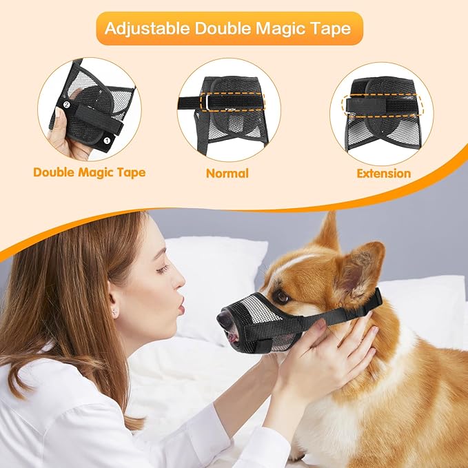 Dog Muzzle for Medium Large Dogs, Black Soft Nylon Mesh Mouth Guard for Biting Chewing Scavenging, 1.76 Ounces Lightweight Design with Adjustable Straps for Vet Visit & Grooming