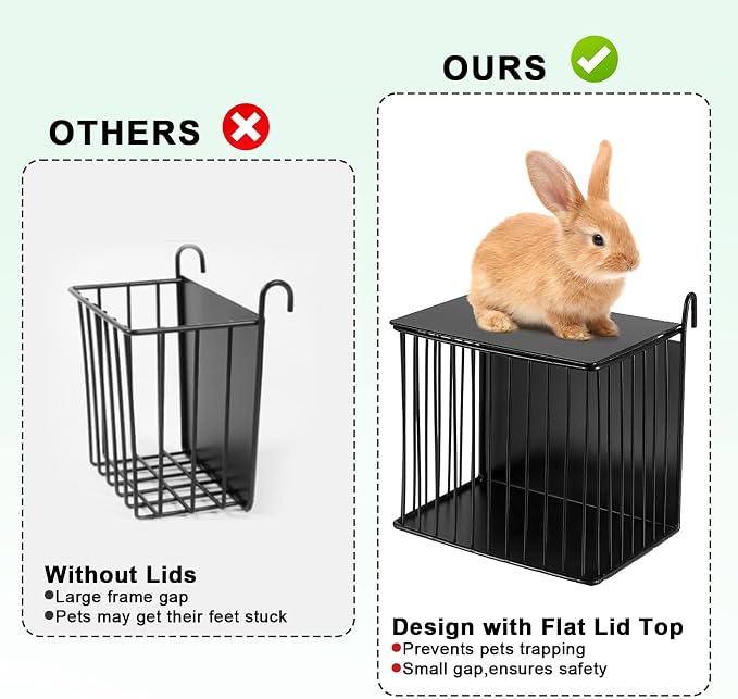 Upgraded Hay Rack for Rabbits, Rabbit Hay Feeder with Tops, Metal Frame Bunny Feeder, Square, Rabbit Feeding Holder for Guinea Pigs, Chinchillas, Small Animals