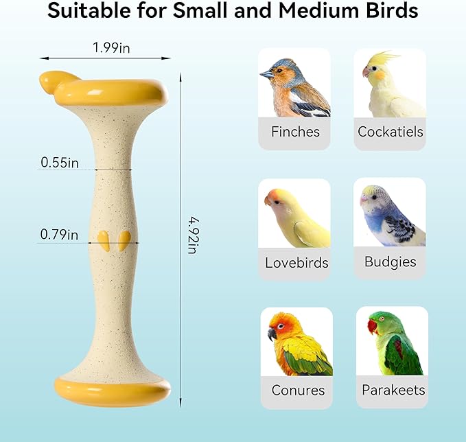 Apple Shape Parrot Perch Stand Ceramic Beak Grinding Stone Toy for Nail Trimming - Cage Accessories for Parrot, Budgie, Cockatiel, Lovebird, Other Small Medium Birds (Yellow)