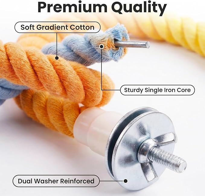 Colorful Flexible Bird Rope Perch for Small & Medium Parrots - Bendable Cotton Rope Parrot Perch Set, 3-Size Perches for Cage, Parakeet, Cockatiel, Lovebird Bird Accessories
