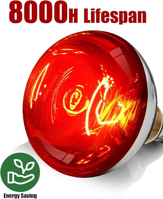 250W R40 Red Heat Lamp Bulbs, 8000 Hours Rated, Infrared Flood Light, Brooder Heating Lamp for Chickens, Reptiles, Pets, Bathroom, E26 Base - 1 Pack