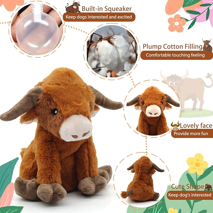 YZHDUXIU Highland Cow Dog Toy, Squeaky Dog Toys Stuffed Plush Puppy Toy, Interactive Gifts for Small Large Dogs