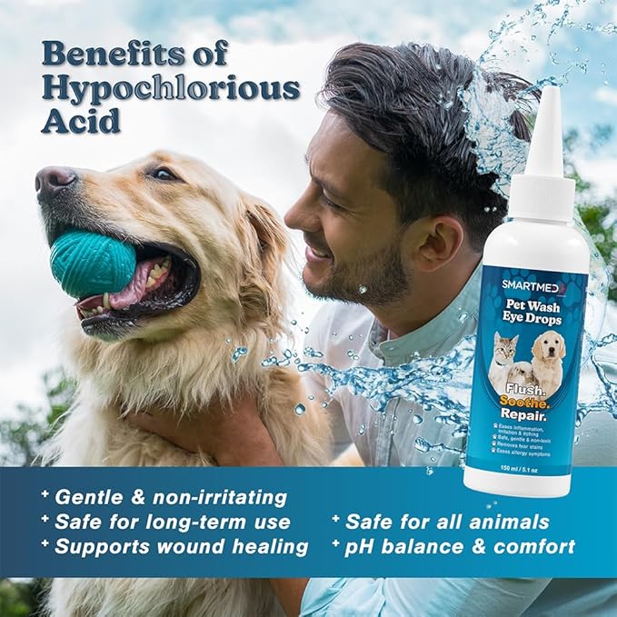 Large Pet Eye Wash 5.1 oz Gentle Eye Irritation Solution for Pets – Removes Dirt, Debris & Tear Stains – Safe for Daily Use
