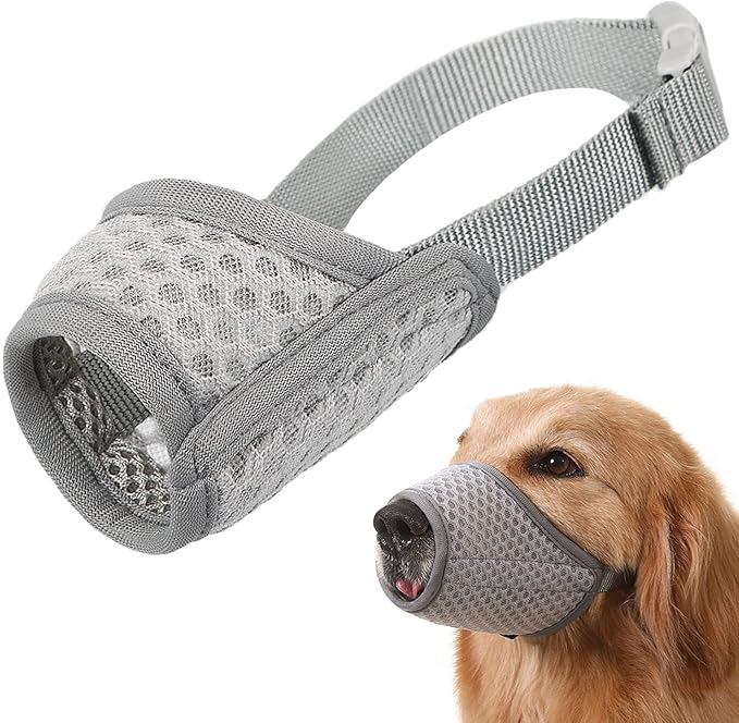 Mayerzon Dog Muzzle, Puppy Soft Mesh Muzzle for Small Medium Large Dogs Chihuahua Poodles Beagle Dachshund Corgis Labrador for Biting Chewing Grooming that Allows Panting Drinking(XL, Grey)