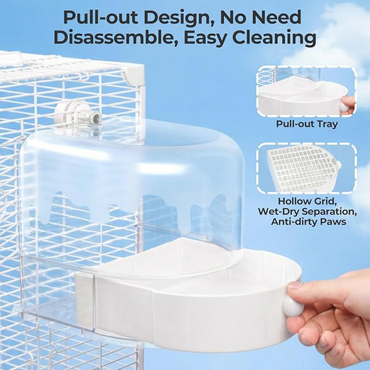 mini&moe Bird Bath for Cage, 4 in 1 Multifunction Birds House/Bath/Litter Box/Feeder Room, Bird Cage Accessories for Pet Birds Conure Budgies Cockatiels Lovebird,Finches, Parakeets, Mannikin, White