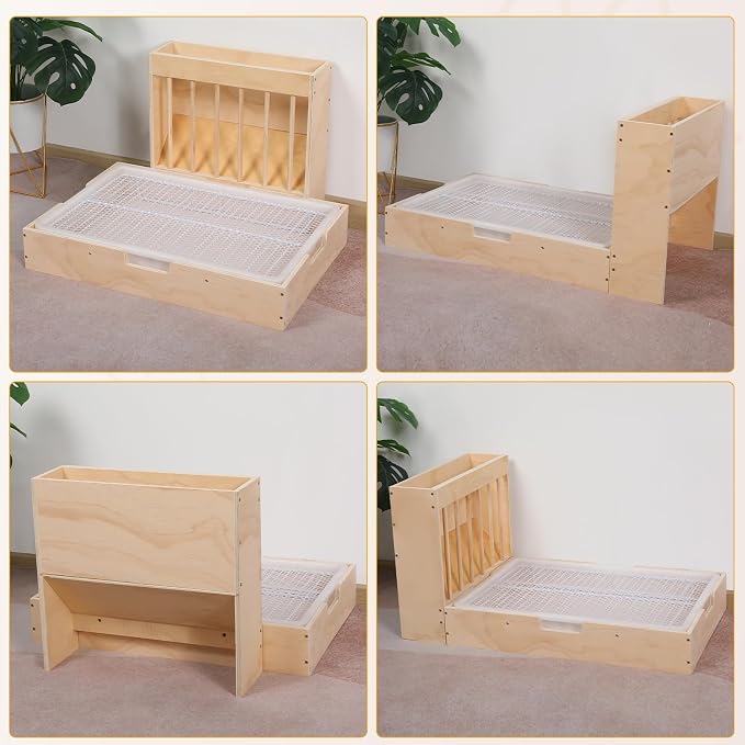 Large 2-in-1 Rabbit Hay Feeder & Litter Box Set, Wood, Mess Proof, for Guinea Pigs, Chinchillas, Hamsters, and Rabbits (XXL)