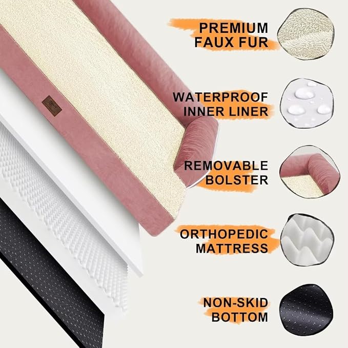 MEKIY Orthopedic XL Dog Bed with Bolster for Extra Large Size Dogs | Pillow Support for Neck Relief, Egg Crate Foam, Skin-Friendly Surface, Waterproof Liner, Anti-Slip Bottom, 42 x 30 Inch