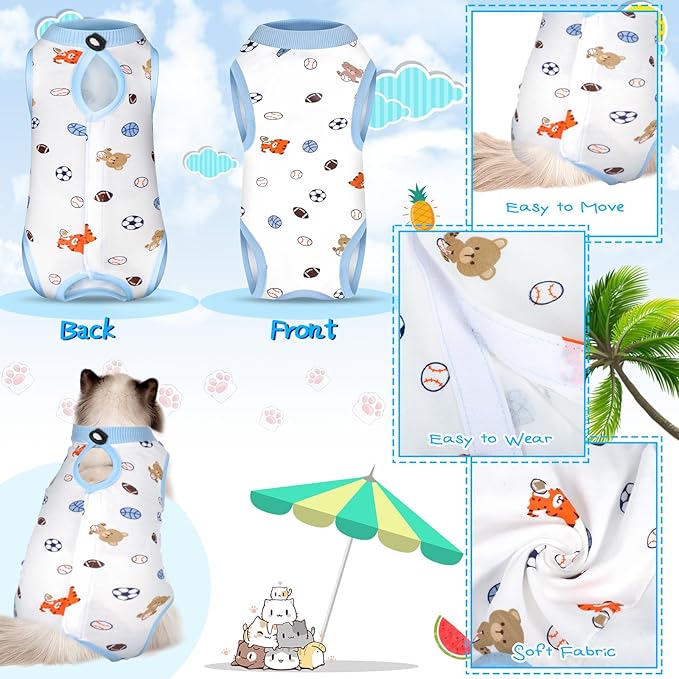 Kacctyen 6 Set Cat Recovery Suit After Surgery Female and Male Cat Kitten Surgery Suit E Collar Alternative Pajama Kitty Clothes for Spay Abdominal Skin Anti Licking(Fruit,Small)