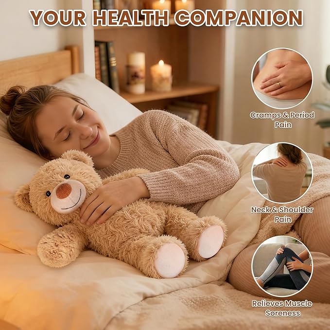 SuzziPals Teddy Bear Stuffed Animals, Microwavable Stuffed Animal Heating Pads for Heat Therapy, Stress Relief Toy for Anxiety, Cuddle, Companion, Bear Plush Gifts for Girls Boys Adults