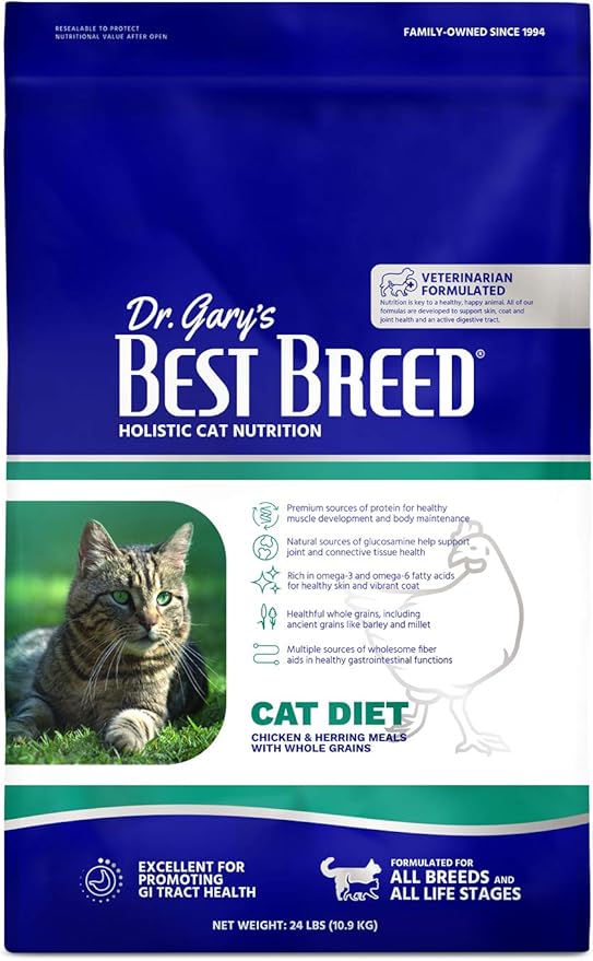 Dr. Gary's Best Breed Cat Diet Slow-Cooked in USA [Natural Dry Cat Food for All Ages] - 24lbs.,Dark Brown
