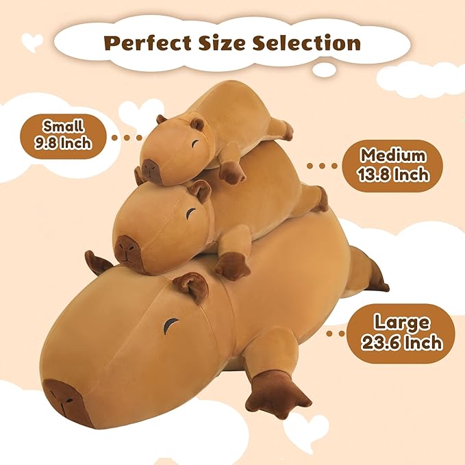 Finebee Weighted Capybara Stuffed Animals, Cute Weighted Capybara Plush, Soft Stuffed Weighted Plushie Pillow Gifts for Kids & Adults (9.8" 0.8Lbs)
