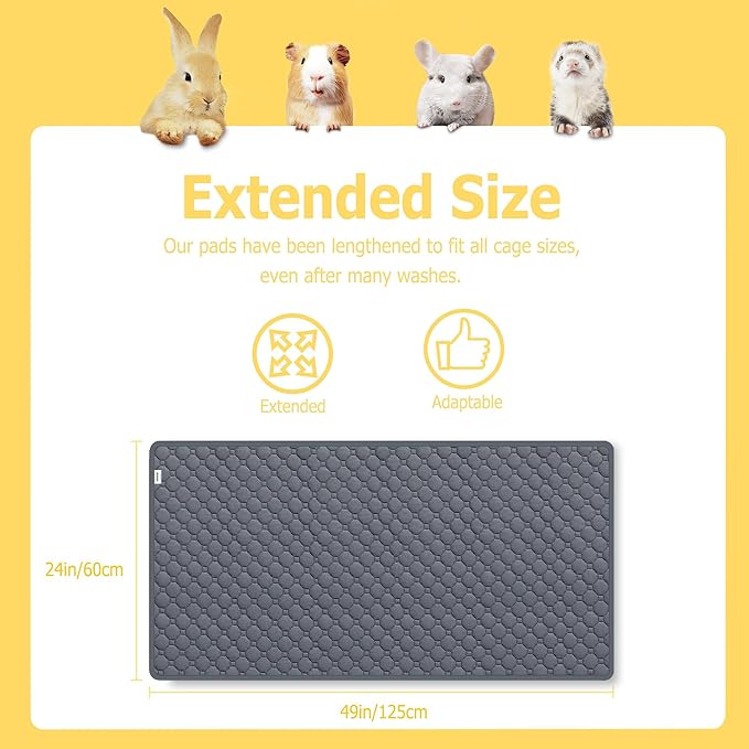 Guinea Pig Cage Liners, Washable Guinea Pig Bedding for Midwest Cage 3 Pack 49"X24", Reusable & Anti Slip & Waterproof, Absorbent Guinea Pig Pee Pad for Small Animal, Rabbit, Bunny, Chinchilla