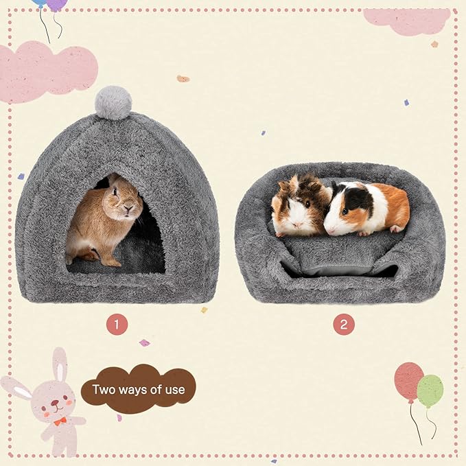 YUEPET Large Rabbit Cave Bed Bunny Warm Tent House Small Animal Triangle Hideout for Rabbit Bunny Guinea Pig Ferret (Dark Grey)