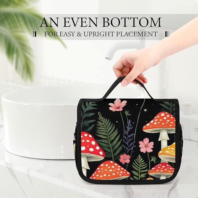 Hanging Travel Toiletry Bag for Men and Women Makeup Organizer (Goth Gothic Moon Cute Mushroom)