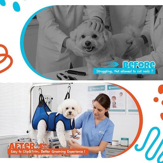 Dog Grooming Hammock Harness, Hanging Sling Restraint for Nail Clipping Small to Medium Dogs & Cats, with Nail Clipper and Comb Pet Grooming Hammock Kit-Small