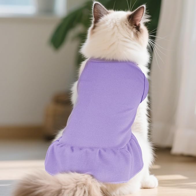 2 Pcs Dog Dresses Cat Skirt Solid Color Dog Clothes Summer Sleeveless Puppy Girl Clothes for Small Pet Dogs Cats (Pink,Light Purple, Medium)