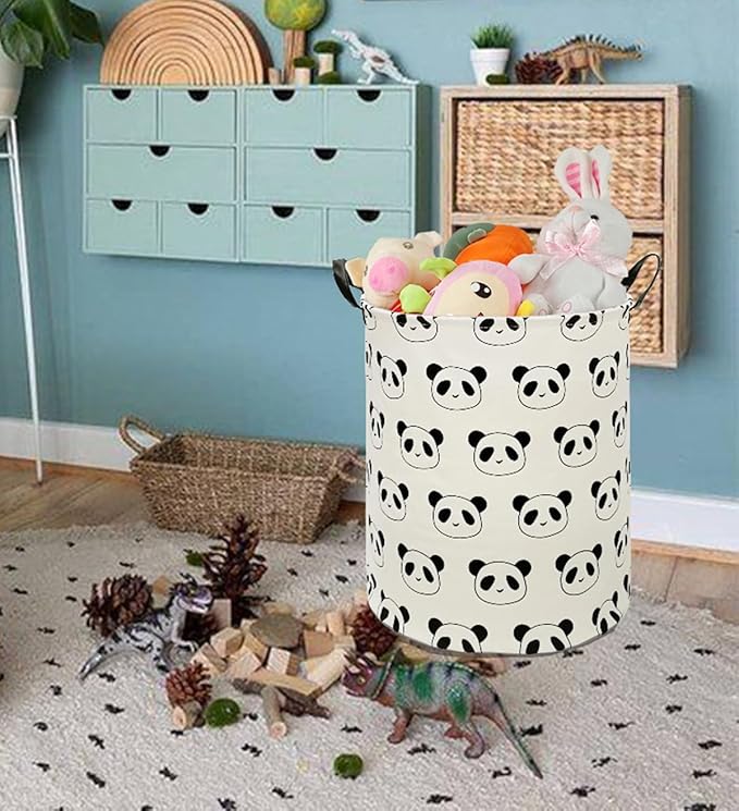 Kids Laundry Hamper Storage Basket Laundry Organizer Hamper Storage Bins Clothes Box Nursery Hamper Gift Basket with Handles (Panda)