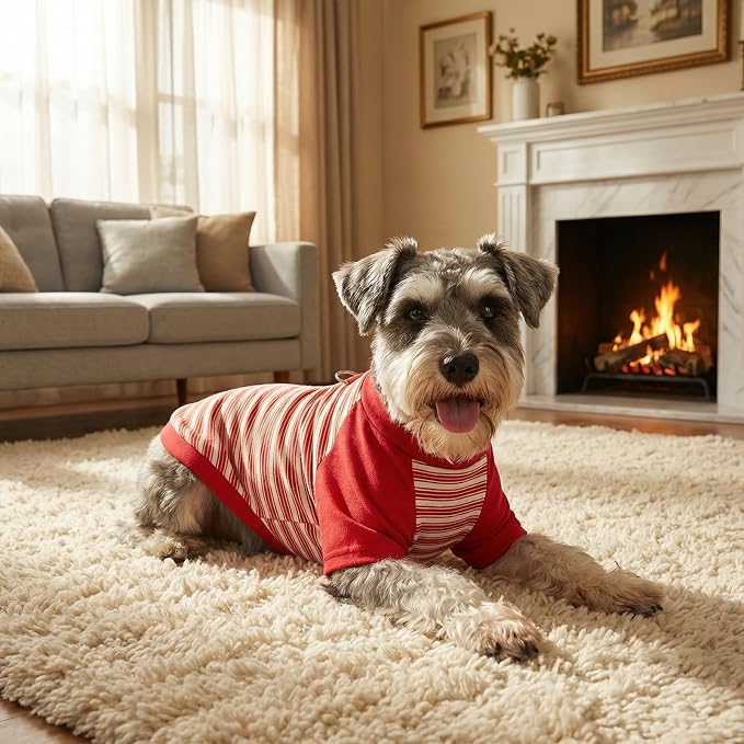 Pistha Dog Tshirt Striped Shirts for Dogs Clothes Stretchy Puppy T-Shirts with Metal Buckle for Small Medium Dog Boys Girls (Red, XX-Large)