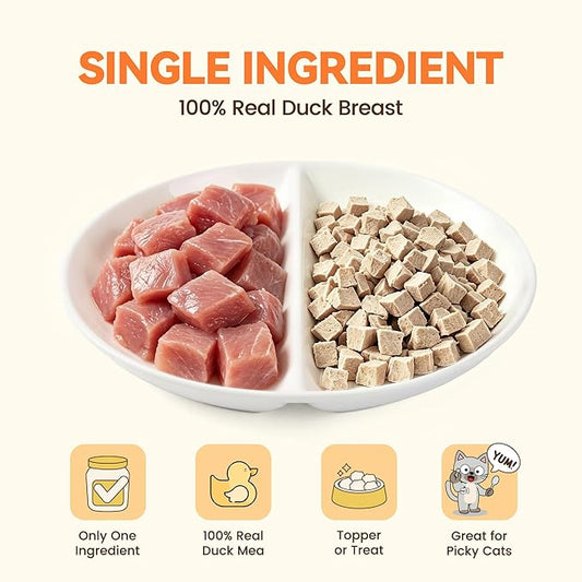 Freeze Dried Cat Treats, Single Ingredient Duck Bites Snacks for Sensitive Cats, Grain-Free Training Treats & Food Topper for Picky Cats, 4 oz