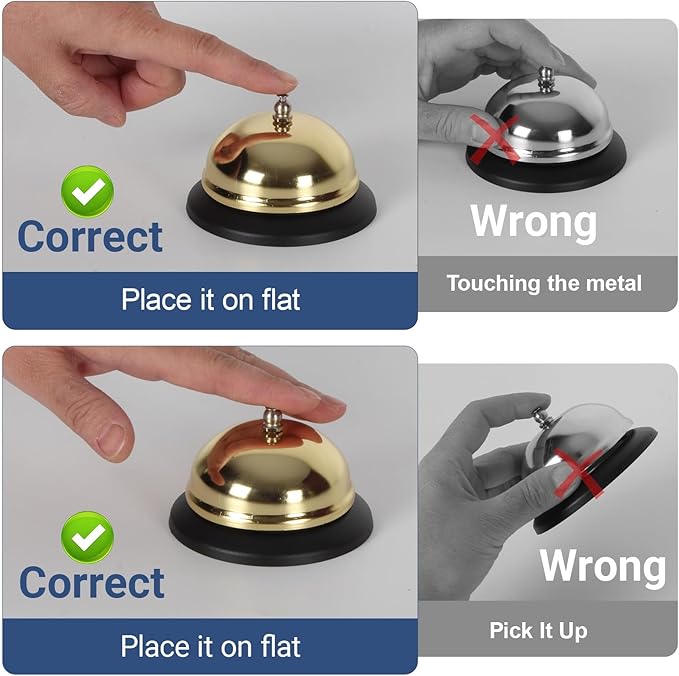 2 Packs Call Bell Loud Clear Desk Bell with Anti-Rust Steel 3.3 Inch Durable Service Bells for Hotels, Classrooms, Restaurants, Reception Areas