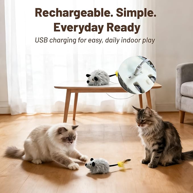 Interactive Remote Control Cat Toy with Random Movement – USB Rechargeable Cat Mouse Toy, Automatic Electric Mouse for Indoor Cats, Keeps Cats Active & Entertained