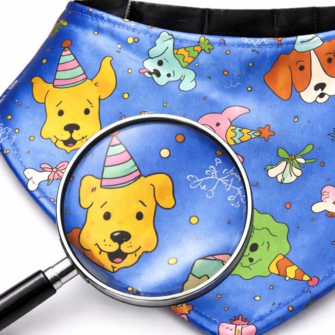 Luxury Satin Dog Bandana – Slip-On Collar Style, Premium Pet Scarf for Medium, Large & XL Dogs – Special Occasion Accessory (Collar Not Included) (Medium - Extra Large, Bday (Blue))