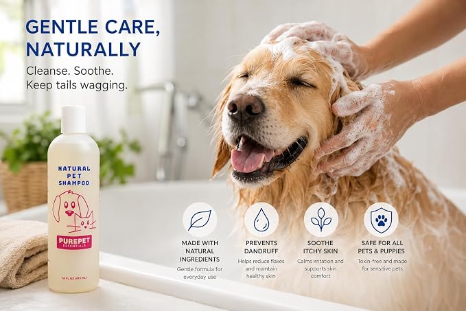PurePet Essentials Lavender Scent Dog Shampoo for All Pets & Puppies - Natural, Soothing, and Effective 16 0z