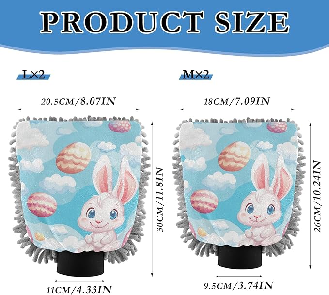 Car Wash Mitt Microfiber Wash Mitts for Car Washing Scratch-Free Cleaning Gloves Soft Non Absorbent Chenille Auto Hand Mitt Medium 2Pack Blue Cartoon Rabbit and Easter Egg